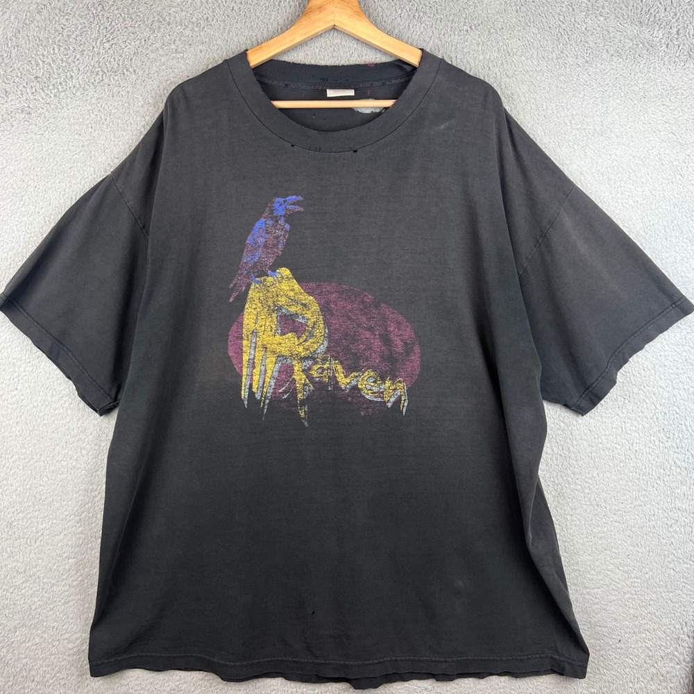 Vintage Murina Raven Nevermore Graphic T Shirt Mens Distressed Gothic Tee 2XL